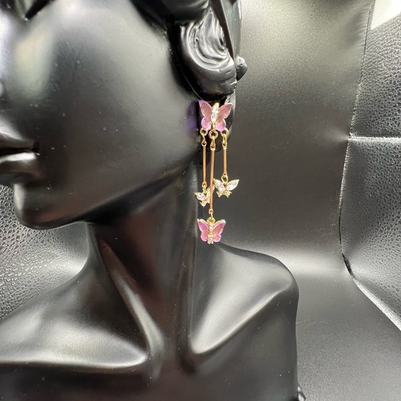 New Purple Crystal Butterfly Drop Earrings - Picture 5 of 16